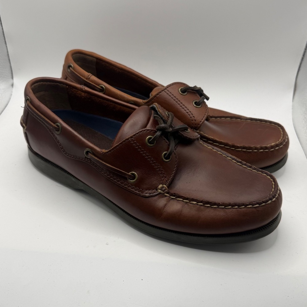 Cherokee Mens Brown Leather Boat Shoes Moc Toe Loafers Size 9M